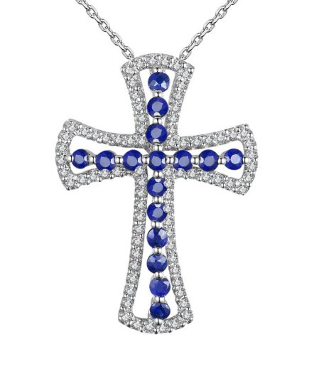  CROSS COLORED STONE DIAMOND PENDANT (SP563)