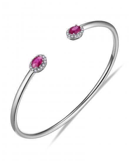 OVAL RUBY DIAMOND CUFF STYLE BANGLE BRACELET (TB582)