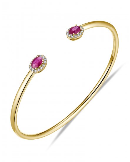 OVAL RUBY DIAMOND CUFF STYLE BANGLE BRACELET (TB582)