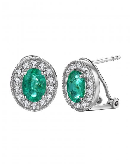 OVAL EMERALD DIAMOND OMEGA BACK (TE1012)