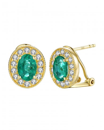 OVAL EMERALD DIAMOND OMEGA BACK (TE1012)