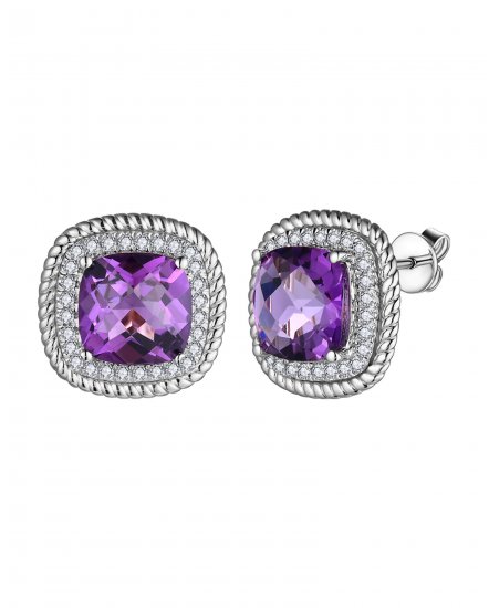 CUSHION AMETHYST DIAMOND STUDS (TE2012)