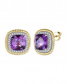 CUSHION AMETHYST DIAMOND STUDS (TE2012)