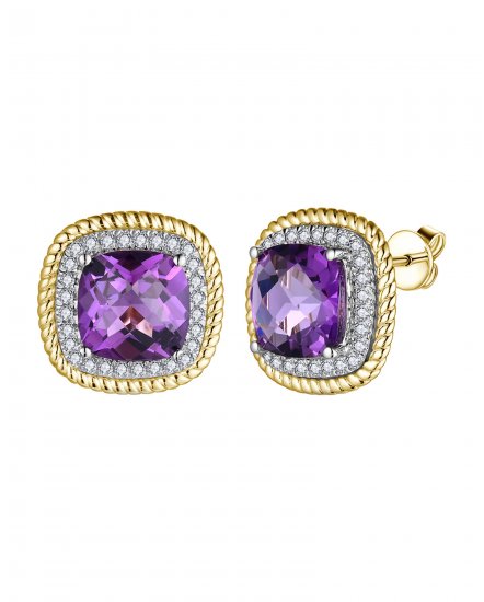 CUSHION AMETHYST DIAMOND STUDS (TE2012)