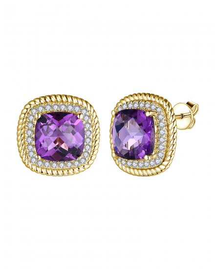 CUSHION AMETHYST DIAMOND STUDS (TE2012)