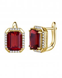 EMERALD CUT GARNET DIAMOND EARRINGS (TE2036)