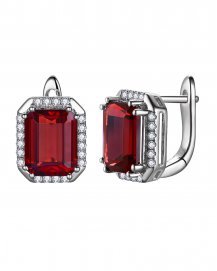 EMERALD CUT GARNET DIAMOND EARRINGS (TE2036)
