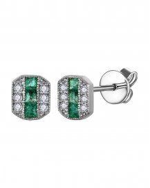PRINCESS CUT EMERALD DIAMOND STUDS (TE2079)