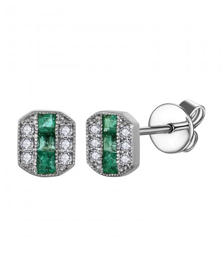 PRINCESS CUT EMERALD DIAMOND STUDS (TE2079)