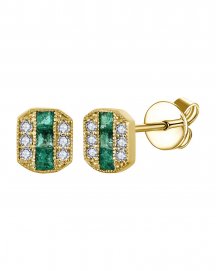 PRINCESS CUT EMERALD DIAMOND STUDS (TE2079)