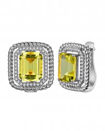 EMERALD CUT LEMON QUARTZ DIAMOND EARRINGS (TE2158)