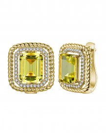 EMERALD CUT LEMON QUARTZ DIAMOND EARRINGS (TE2158)