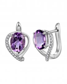 OVAL AMETHYST DIAMOND EARRINGS (TE2159)