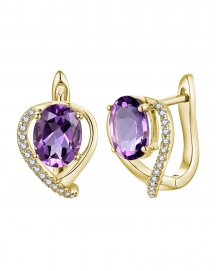 OVAL AMETHYST DIAMOND EARRINGS (TE2159)