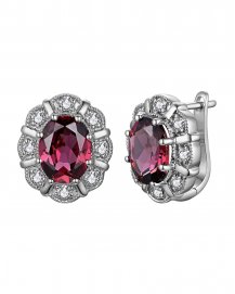 OVAL GARNET DIAMOND EARRINGS (TE2160)