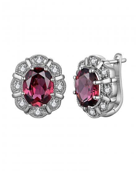 OVAL GARNET DIAMOND EARRINGS (TE2160)