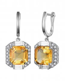 EMERALD CUT CITRINE DIAMOND DANGLING (TE2165)