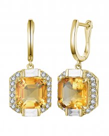 EMERALD CUT CITRINE DIAMOND DANGLING (TE2165)