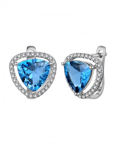 TRIANGLE SHAPE SWISS BLUE TOPAZ DIAMOND EARRINGS (TE2167)