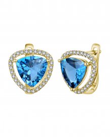 TRIANGLE SHAPE SWISS BLUE TOPAZ DIAMOND EARRINGS (TE2167)