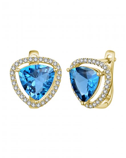 TRIANGLE SHAPE SWISS BLUE TOPAZ DIAMOND EARRINGS (TE2167)