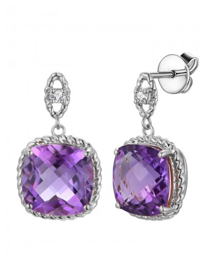 CUSHION AMETHYST DIAMOND DANGLING (TE2168)