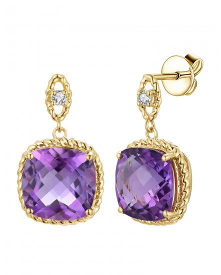 CUSHION AMETHYST DIAMOND DANGLING (TE2168)