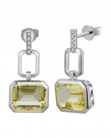 EMERALD CUT LEMON QUARTZ DIAMOND DANGLING (TE2183)