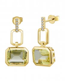 EMERALD CUT LEMON QUARTZ DIAMOND DANGLING (TE2183)