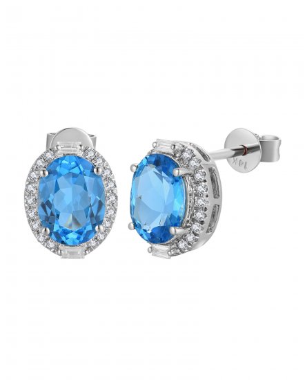 OVAL SWISS BLUE TOPAZ DIAMOND STUDS (TE2194)