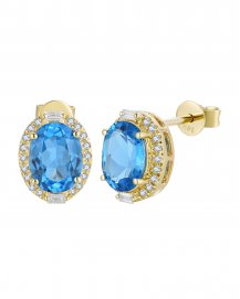 OVAL SWISS BLUE TOPAZ DIAMOND STUDS (TE2194)