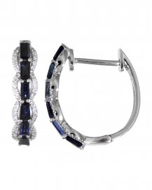 BAGUETTE COLORED STONE DIAMOND HOOPS (TE807)