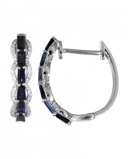BAGUETTE COLORED STONE DIAMOND HOOPS (TE807)