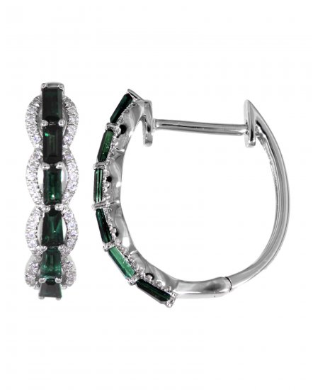 BAGUETTE COLORED STONE DIAMOND HOOPS (TE807)