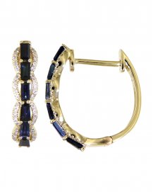 BAGUETTE COLORED STONE DIAMOND HOOPS (TE807)