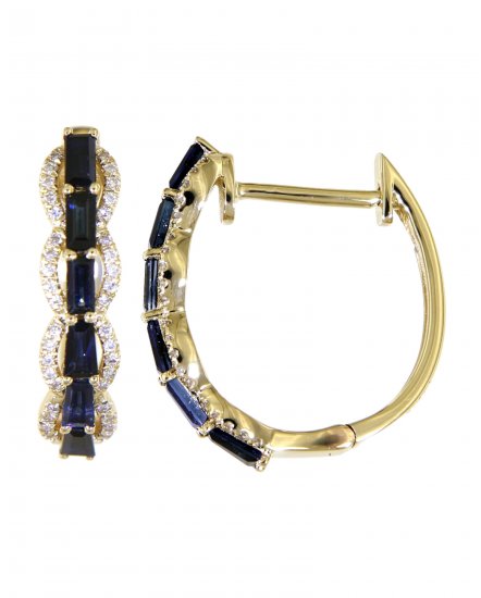 BAGUETTE COLORED STONE DIAMOND HOOPS (TE807)