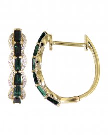 BAGUETTE COLORED STONE DIAMOND HOOPS (TE807)