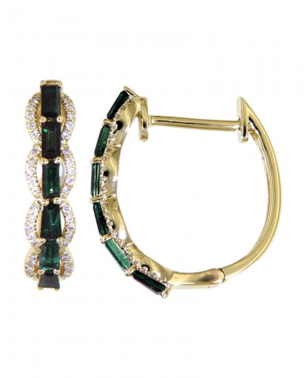 BAGUETTE COLORED STONE DIAMOND HOOPS (TE807)
