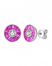 ROUND RUBY DIAMOND STUDS (TE941)