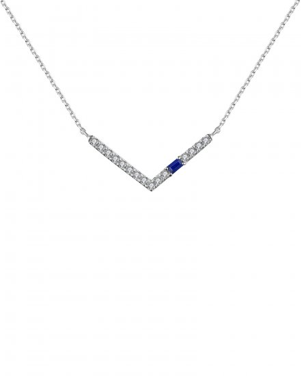 V STYLE BAGUETTE SAPPHIRE DIAMOND NECKLACE (TN251)