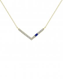 V STYLE BAGUETTE SAPPHIRE DIAMOND NECKLACE (TN251)