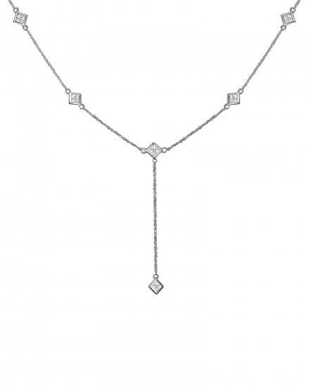 PRINCESS CUT DIAMOND BY THE YARD DANGLE DROP NECKLACE (TN421)