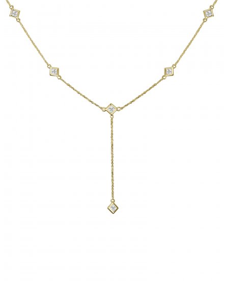PRINCESS CUT DIAMOND BY THE YARD DANGLE DROP NECKLACE (TN421)