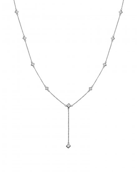 PRINCESS CUT DIAMOND BY THE YARD DANGLE DROP NECKLACE (TN425)