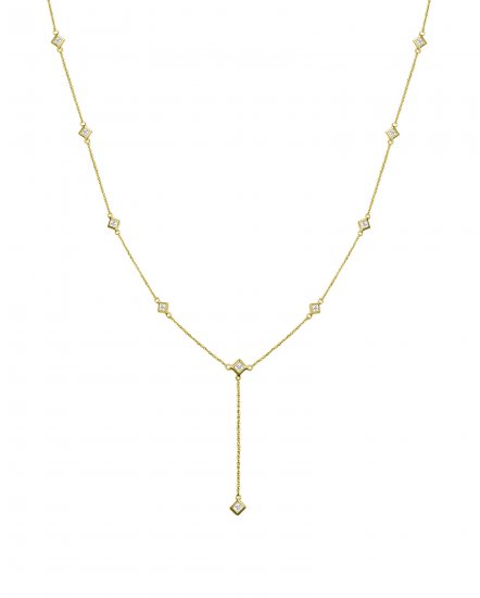 PRINCESS CUT DIAMOND BY THE YARD DANGLE DROP NECKLACE (TN425)