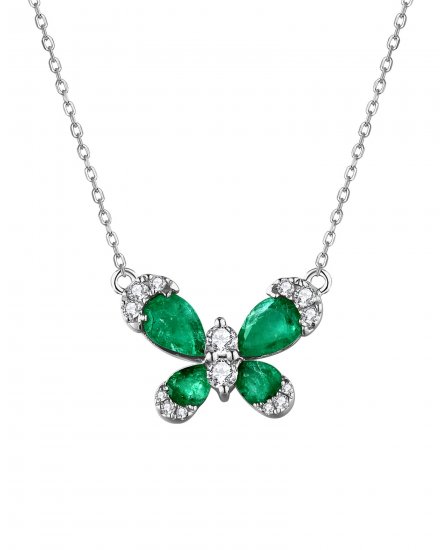 BUTTERFLY STYLE EMERALD DIAMOND NECKLACE (TN448)