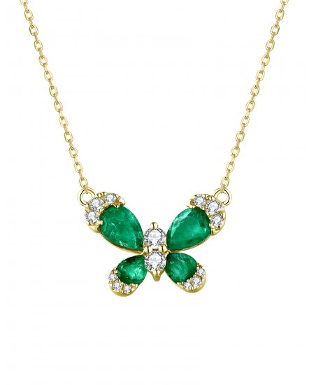 BUTTERFLY STYLE EMERALD DIAMOND NECKLACE (TN448)