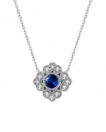 FOUR LEAF CLOVER STYLE SAPPHIRE DIAMOND NECKLACE (TN498)