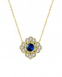 FOUR LEAF CLOVER STYLE SAPPHIRE DIAMOND NECKLACE (TN498)