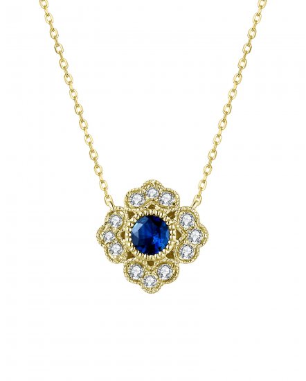 FOUR LEAF CLOVER STYLE SAPPHIRE DIAMOND NECKLACE (TN498)